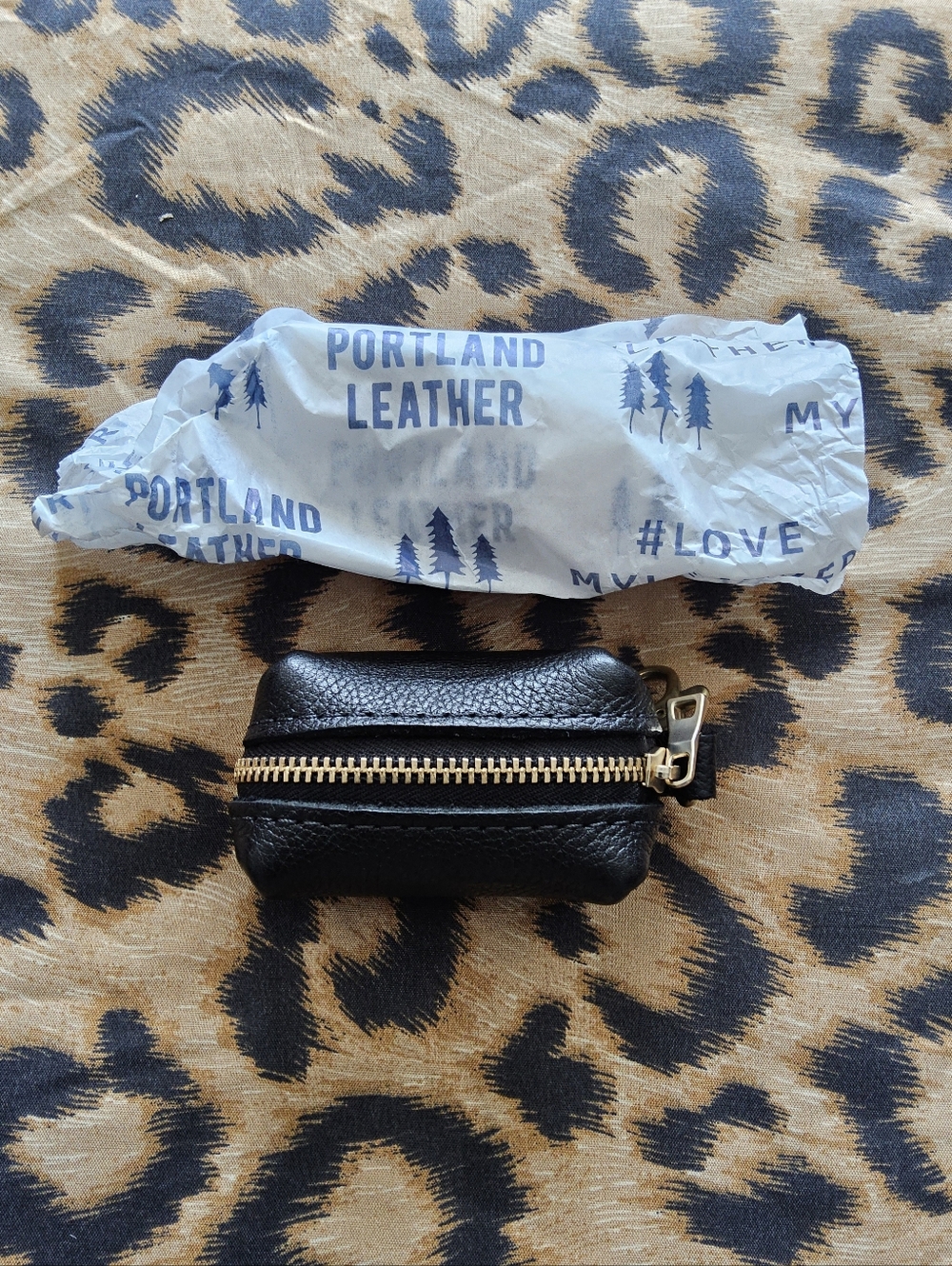 Portland Leather Black Pebble Leather Zipper Key Pouch with Gold Hardware